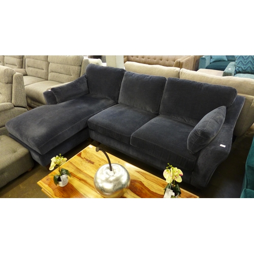 1408 - A blue velvet L shaped sofa - signs or wear