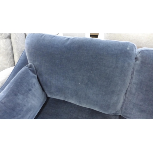 1408 - A blue velvet L shaped sofa - signs or wear