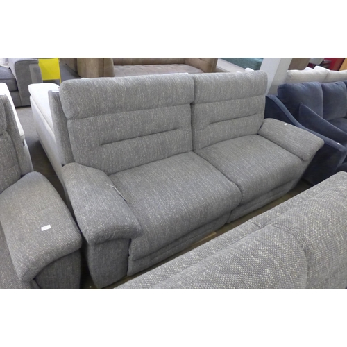 1428 - A grey hopsack reclining three seater sofa