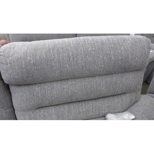 1432 - A grey hopsack reclining three seater sofa - damaged side