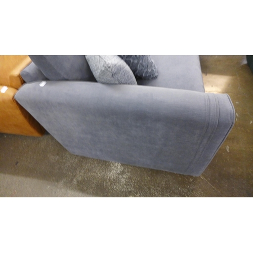 1474 - A steel blue three seater sofa with steel trim