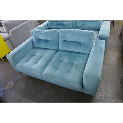 1487 - A pale blue velvet two seater sofa