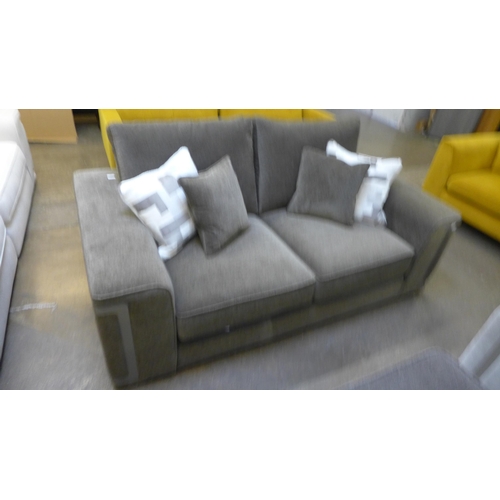 1491 - A dark mink velvet two seater sofa with steel trim