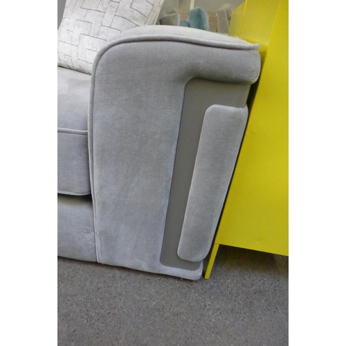 1492 - A grey velvet love seat with steel trim