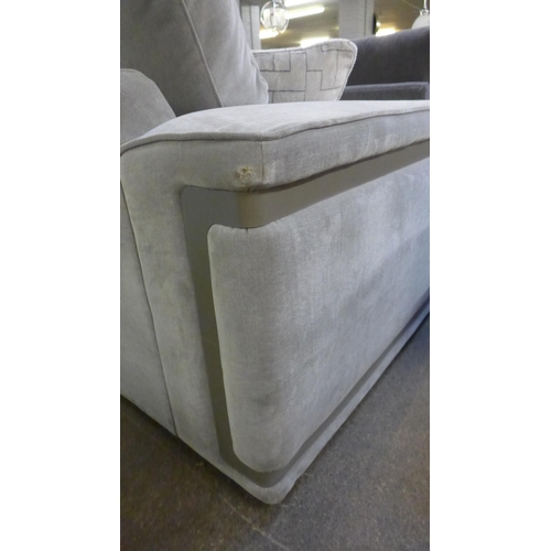 1492 - A grey velvet love seat with steel trim