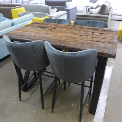 1495 - A Chennai bar table and set of four Kos grey velvet bar stools * This lot is subject to VAT