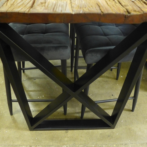 1495 - A Chennai bar table and set of four Kos grey velvet bar stools * This lot is subject to VAT