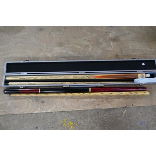 2427 - 2 Pool cues with cases