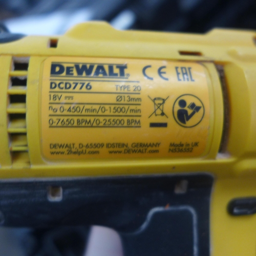 2074 - An 118v Dewalt drill (model:- XR LI-IOW, DCD776) and three toolboxes