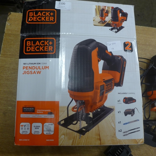 2100 - A Black & Decker 18v lithium ion 1.5AH pendulum jigsaw