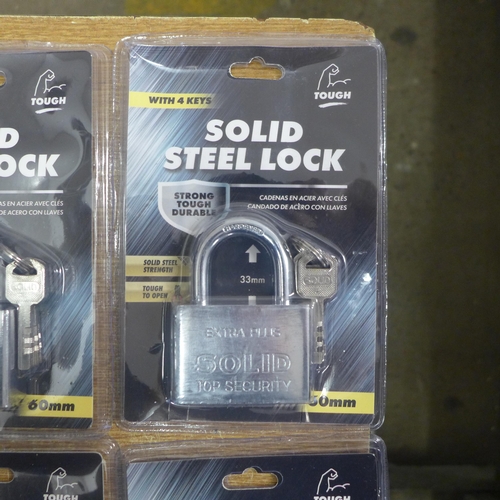 2102 - A box of 12 solid steel locks - including keys