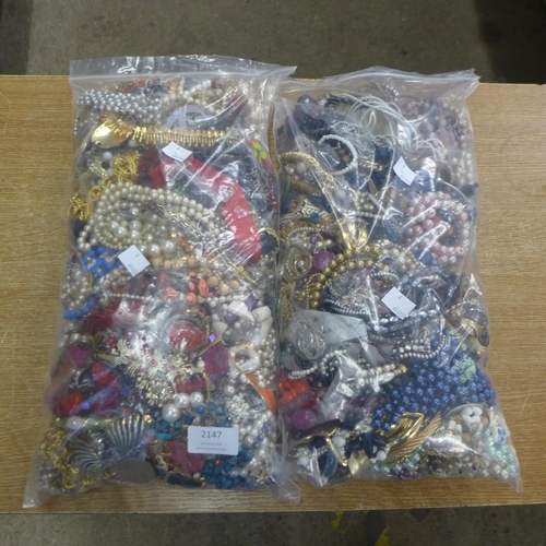 2147 - 2 Bags of costume jewellery