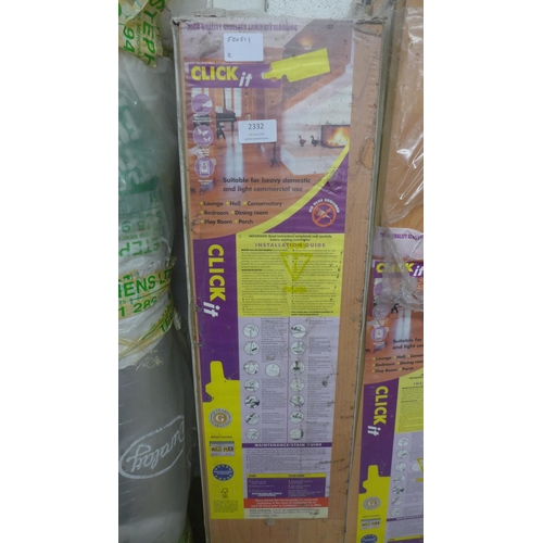 2332 - Six packs of Click-It 2.21m² laminate flooring - 9 panels per pack (panel size 1285 x 191 x 7.2mm)