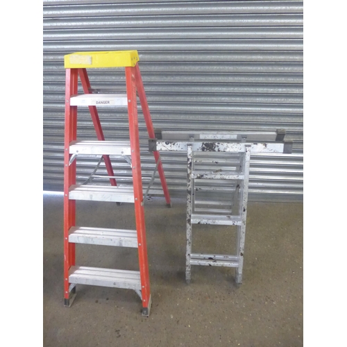 2266 - A set of Werner Abru folding multi-purpose steps and a 6-rung Pro-Dec stepladder