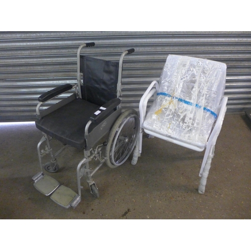 2268 - A large wheel wheelchair and two shower stools