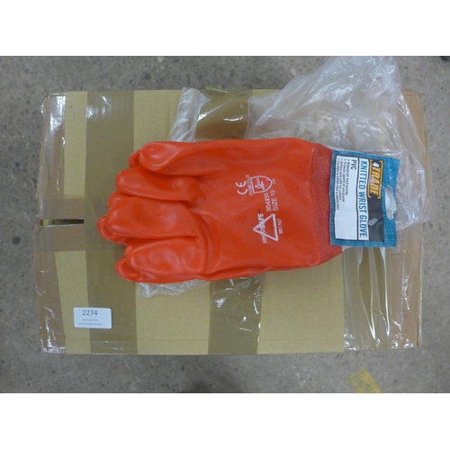 2274 - A box of 60 pairs of size 10 knitted wrist PVC gloves