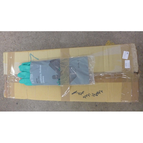 2275 - A box of 72 pairs of green flock lined synthetic rubber gloves, size L/XL