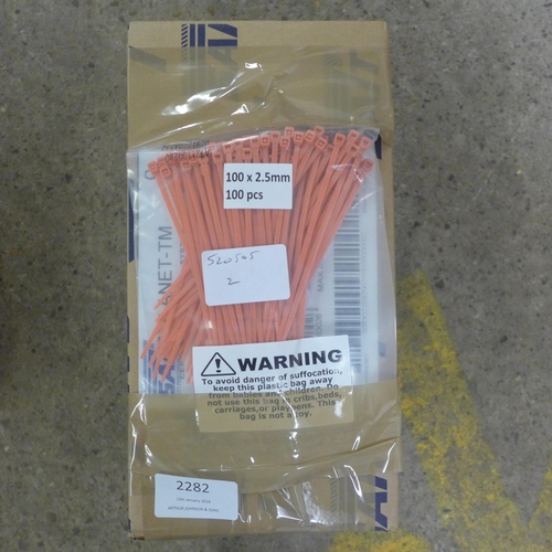 2282 - A box of 2500 orange cable ties, 100 x 2.5