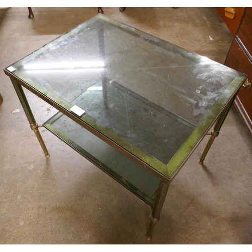 126 - A Hollywood brass and glass topped square coffee table