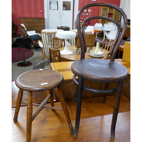 139 - A beech bentwood chair and an elm kitchen stool