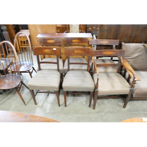 164 - A set of six Regency inlaid mahogany dining chairs