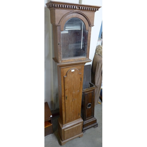 223 - An early 18th Century pine longcase clock case and a 17th Century oak dwarf cased clock case