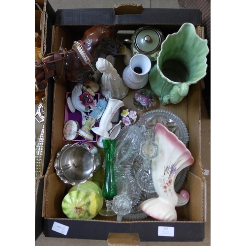 246 - Assorted items, including a brass shell case, a Mappin & Webb bowl, a crocodile nut cracker, other c... 