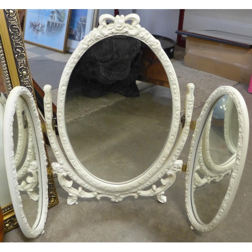 249 - A gilt framed mirror, a cream dressing table mirror and two others