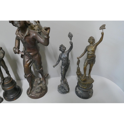 271 - Five sculptures, including large bronze model of a vagrant and Marley horse