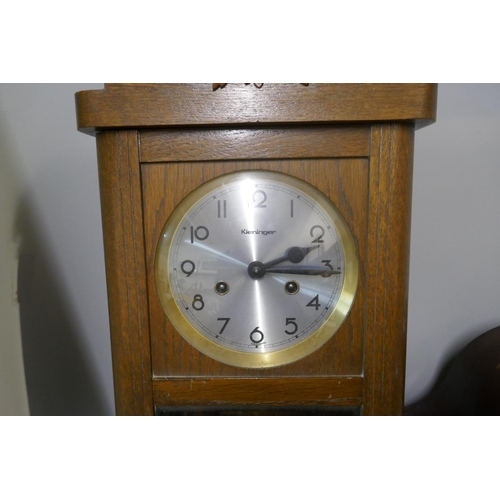 278 - A German oak wall clock and a mantel clock