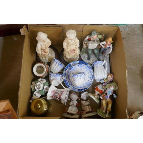 288 - A collection of china and figures, including Leonardo Collection, Jersey pottery, a lamp, etc.