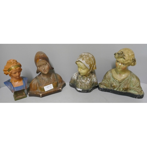 298 - Four Art Deco plaster busts of ladies