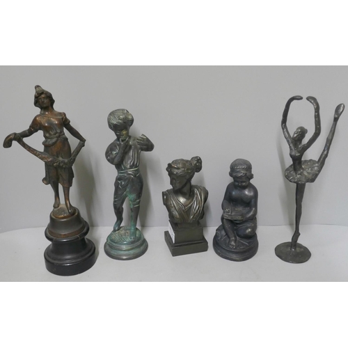 299 - Five bronze metal and resin sculptures