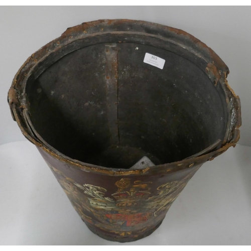 303 - A Victorian leather armorial fire bucket