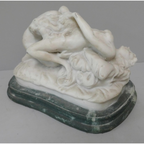 313 - A faux marble erotic figure group of two ladies