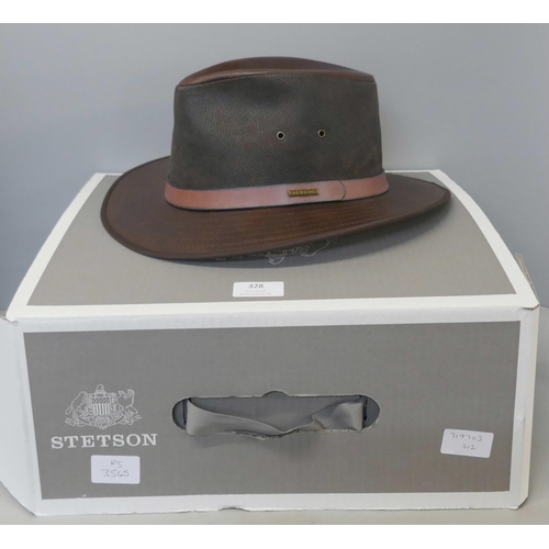 328 - A 150th Anniversary leather stetson, boxed