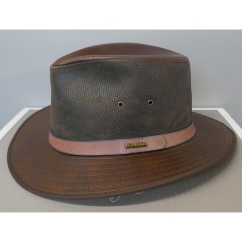 328 - A 150th Anniversary leather stetson, boxed