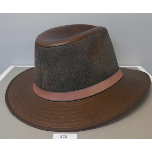 328 - A 150th Anniversary leather stetson, boxed