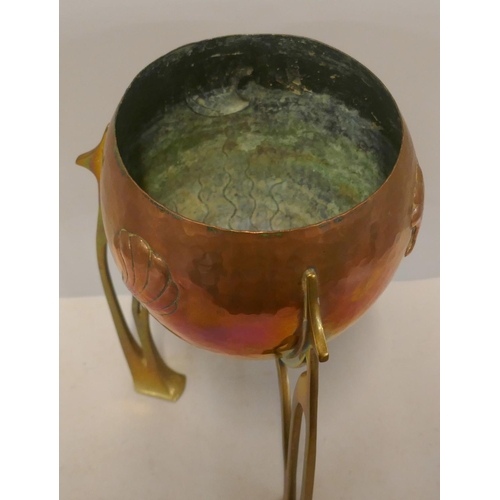 337 - A Secessionist movement Jugendstil brass and copper jardiniere on stand, c1910,