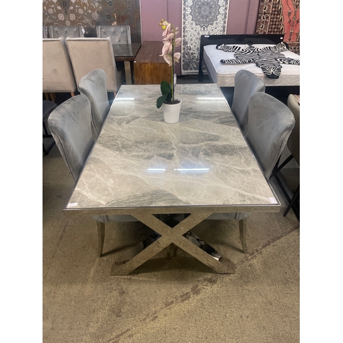 1574 - A Vanquish 165cm dining table and a set of four Luna grey velvet dining chairs  * this lot is subjec... 