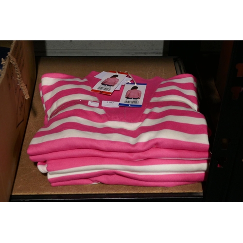 3187 - Five lady's pink and white striped jumpers - mixed sizes * This lot is subject to VAT