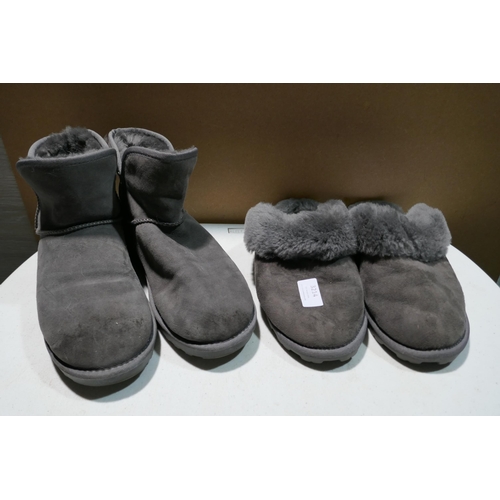 3214 - Two pairs of grey shearling boots/slippers - sizes 7 and 8 * This lot is subject to VAT