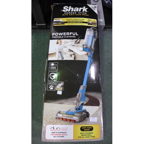 3381 - Shark Corded Stick Vacuum Cleaner (model:- HZ400UKT), original RRP £149.99 + VAT (312-197) * This lo... 