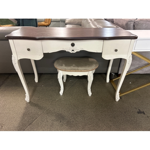 1648 - A white dressing table with contrast top and upholstered stool