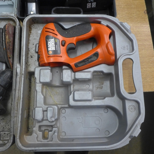 2003 - Assorted power tools including Nu-Tool Evolution NPEK24c power drill and battery, Black and Decker Q... 