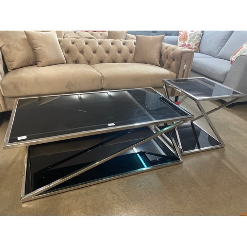 1361 - A black glass and chrome coffee table and lamp table * this lot is subject to VAT