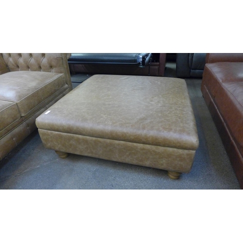 1398 - A tan vintage leather large footstool/coffee table RRP £699 *this lot is subject to VAT