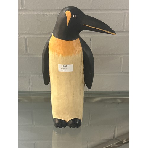1446 - A rustic style wooden Percy the Penguin ornament , H 35cms (COLL1311)