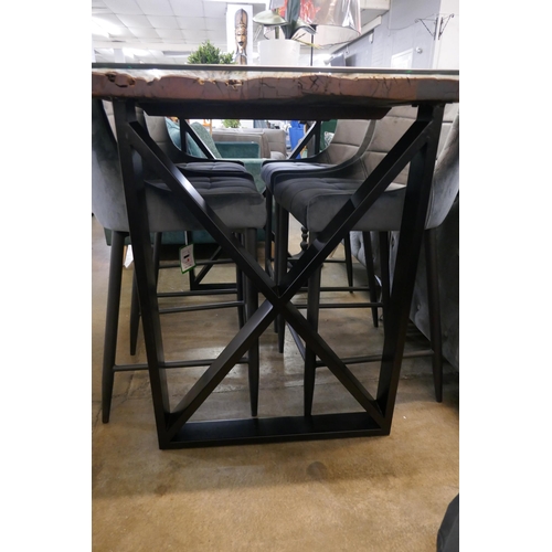 1311 - A Chennai bar table and set of four Kos grey velvet bar stools * This lot is subject to VAT