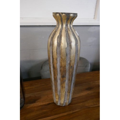 1353 - A hand crafted burnished and grey striped vase, H 46cms (2241814)   #